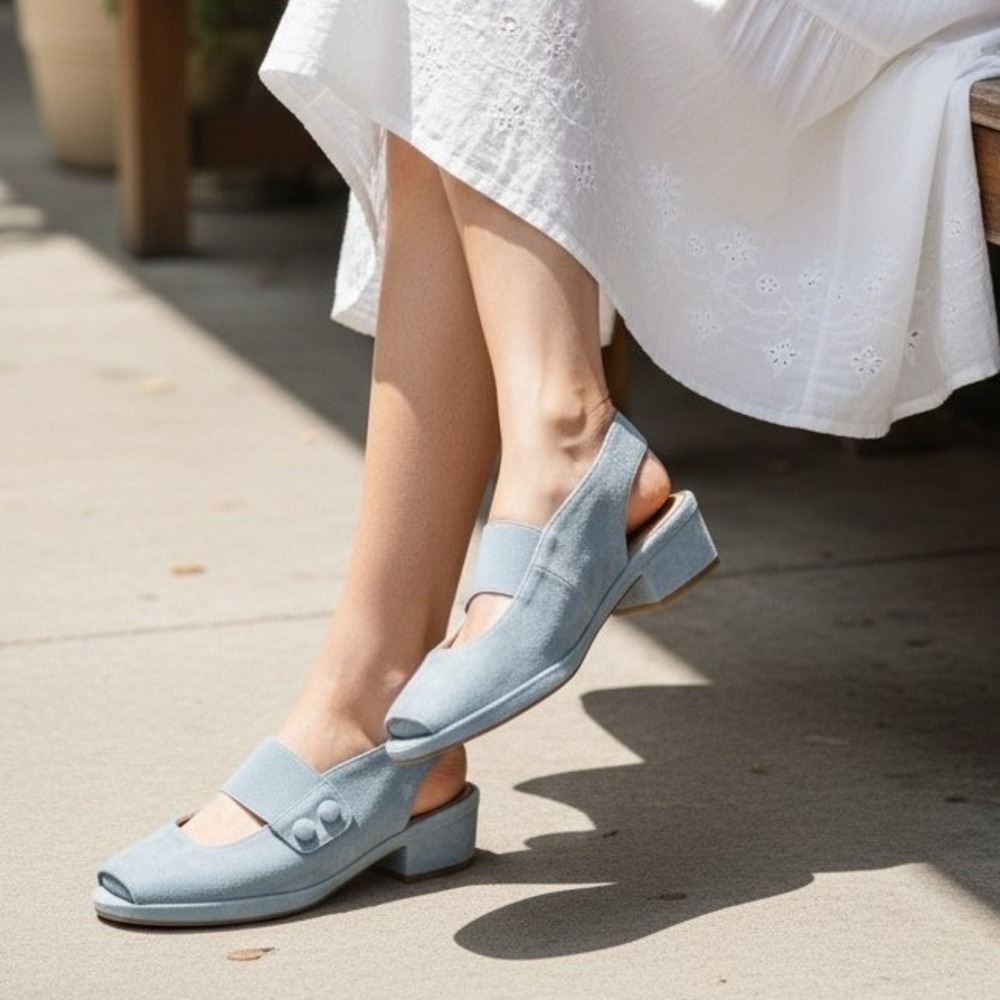 L'Amour Des Pieds Adalicia Blue Suede Platform Wedge Slingback Sandals 10M